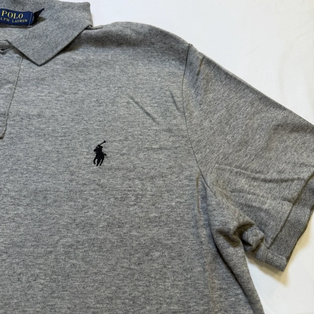 Polo Ralph Lauren Shirt Mens XL Gray‎ Short Sleeve Side Slit High Low Hem Preppy